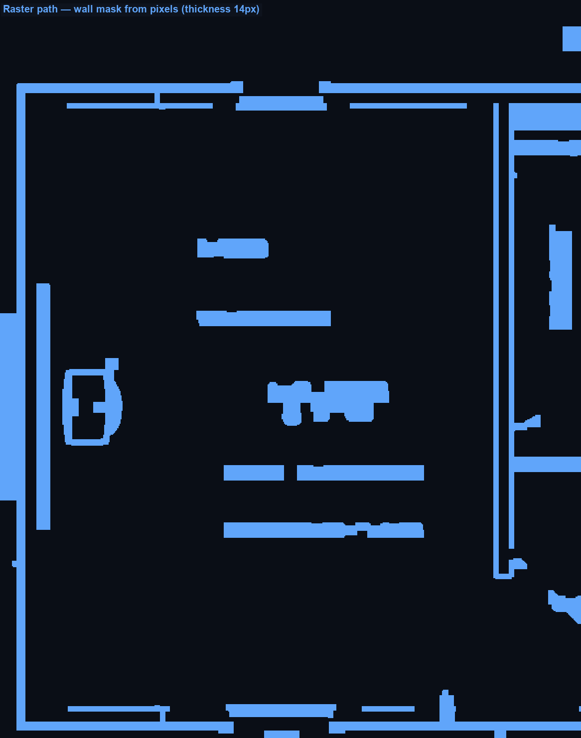 Wall mask of the Living Room built from pixels, showing the perimeter and a thin interior partition